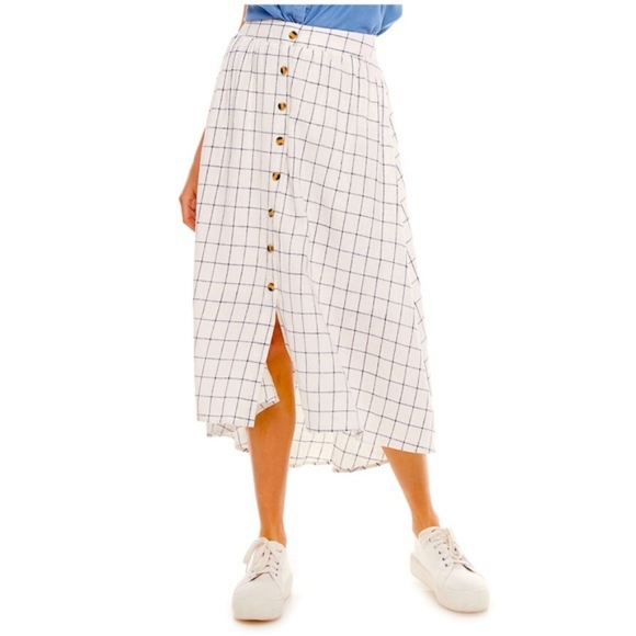 now + gen Dresses & Skirts - Now + Gen Grid High Waisted Midi Skirt